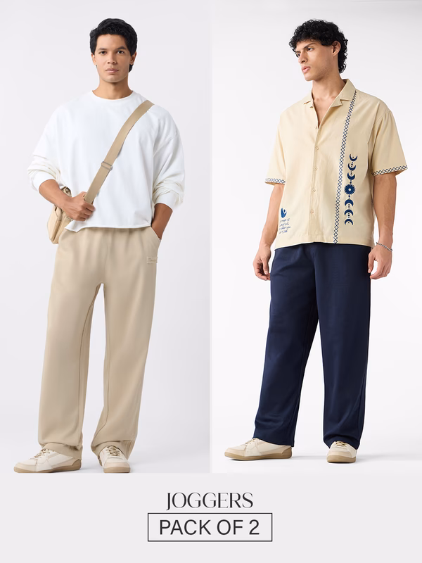Pack of 2 Joggers - Beige & Navy Combos