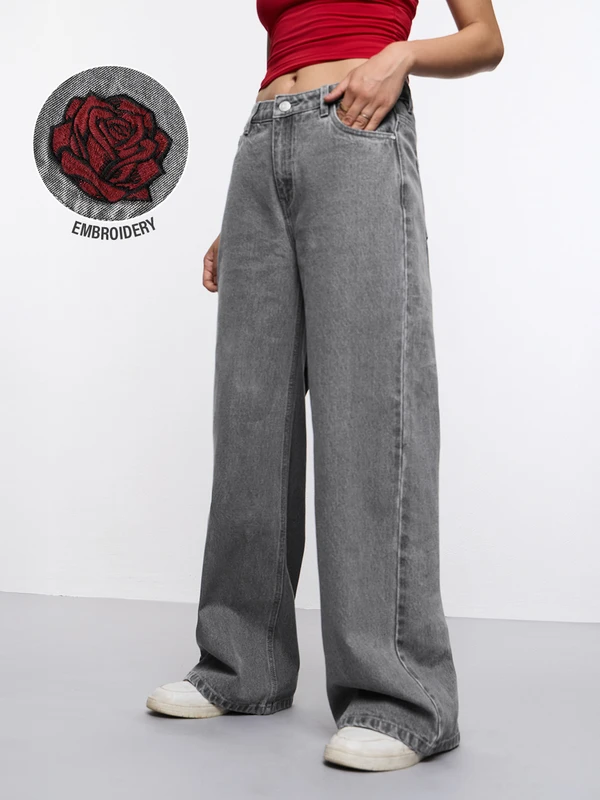 Wide-Leg Denim: Red Rose   Women Wide Denims