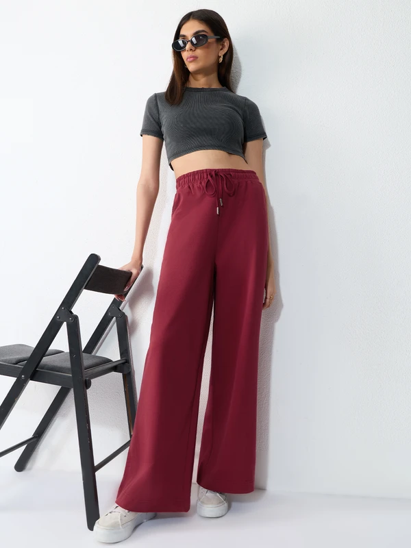 Wide Solid Joggers: Vivid Ruby   Women Wide Joggers