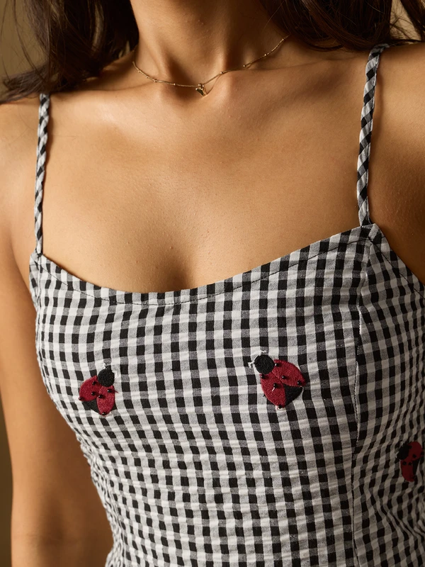 Corset Gingham Dress: Ladybug  Women Fashion Dresses